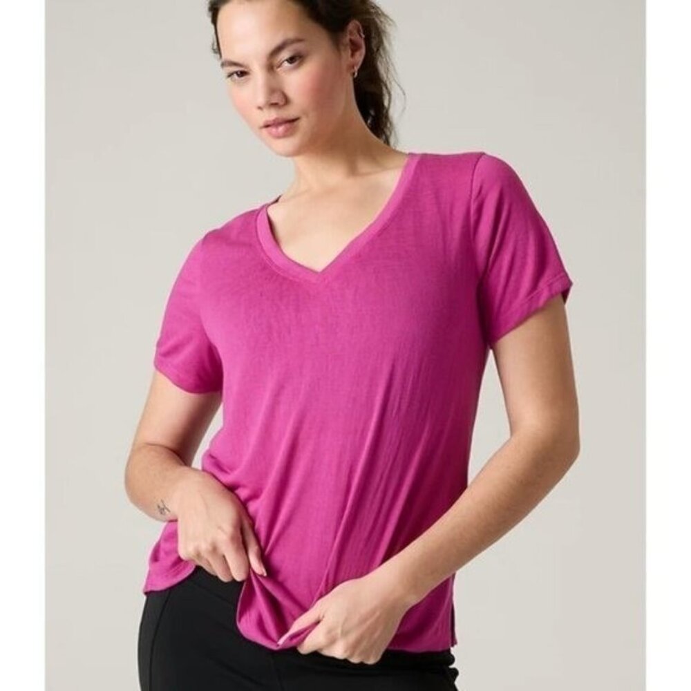 Athleta S Breezy Scoop V Neck Tee Small Iceplant Pink Modal - Picture 6 of 6